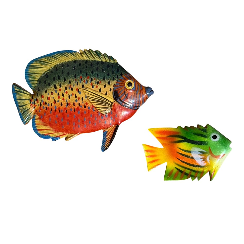 Hand Painted Wood Tropical Fish Magnets Set‎ of 2 Coastal Kitchen Decor Colorful